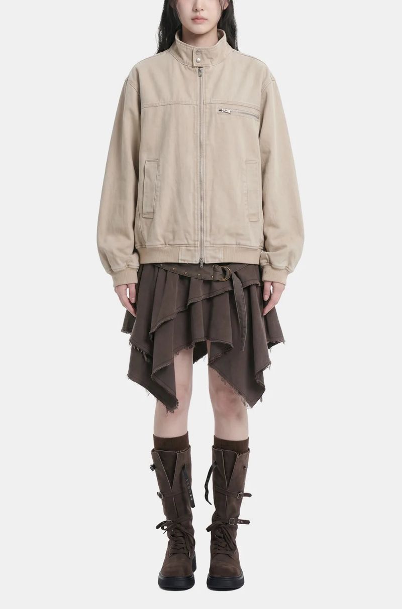 Pigment Washed Stand-Neck Blouson