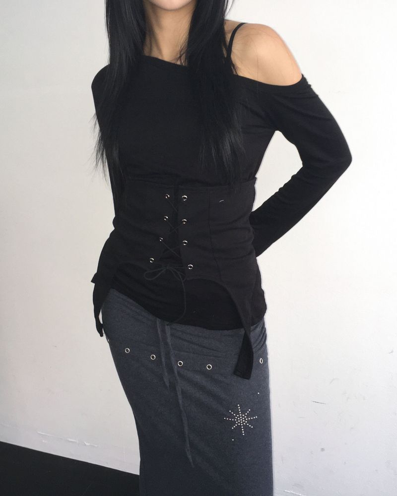 Layered stud long skirt