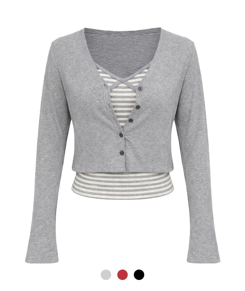 Cozy&Kitsch（コージーアンドキッチ）の「Merry Stripe Sleeveless Top & Cardigan Set（Setup）」
