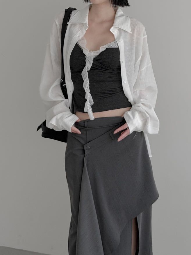 Frill Lace Wrap Slim Sleeveless