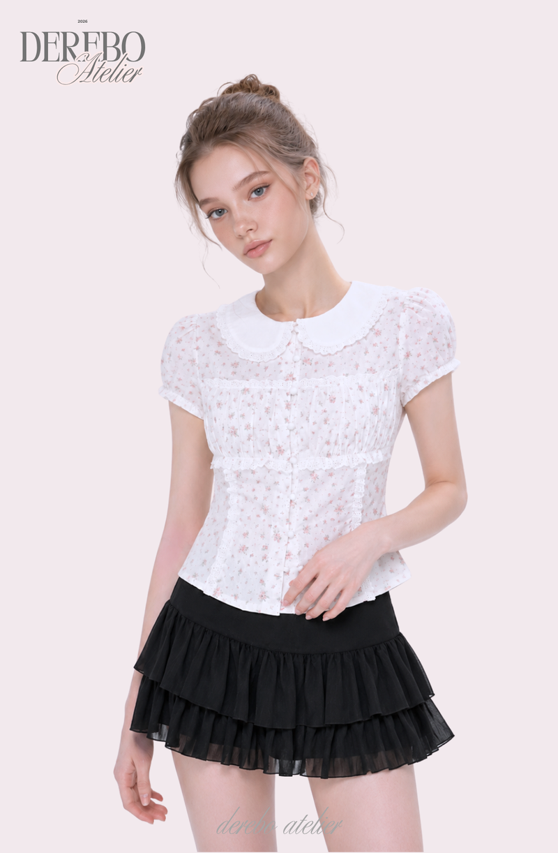 Peter Pan Floral Short-Sleeve Blouse