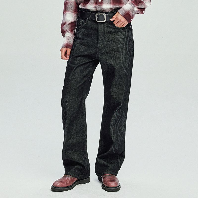 laser cowboy flare denim pants black