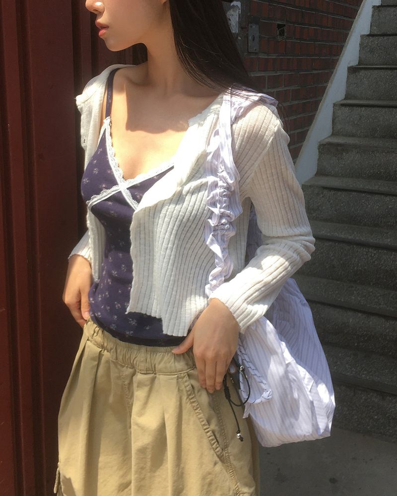 Yoring Summer See-Through Ribbed Cardigan