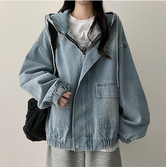 Delt Boxy Fit Two-Way Denim Hooded Jumper