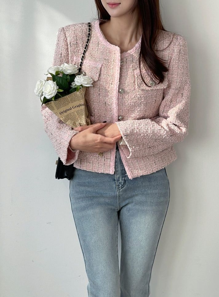 iam mari（アイアム マリ）の「Lock color matching round pearl tweed jacket（Jackets/Outerwear）」