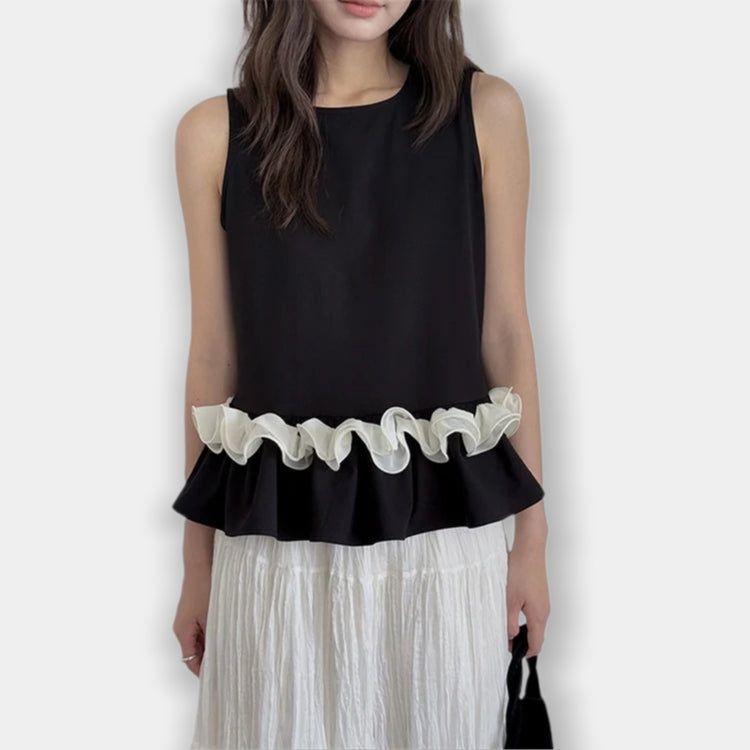 La mode MAQI(ラ モード マキ)の「Contrast Ruffle Hem Sleeveless Top(Tops)」