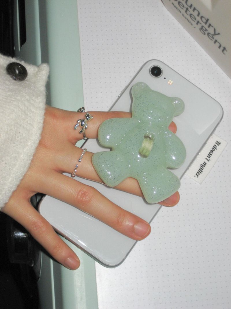 [Formica] *Glitter* Minty Bear button tok, Basic
