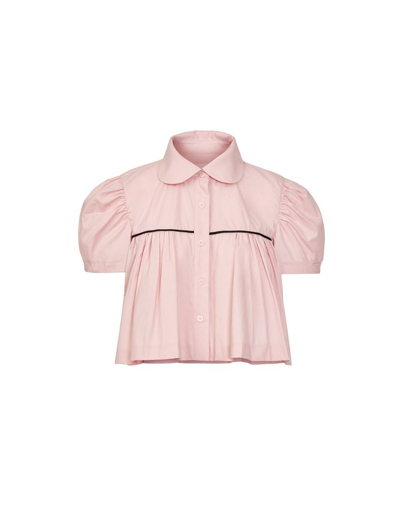 Innermuseum（インナーミュージアム）の「SHIRRING CROP BLOUSE (PINK)（Tops）」