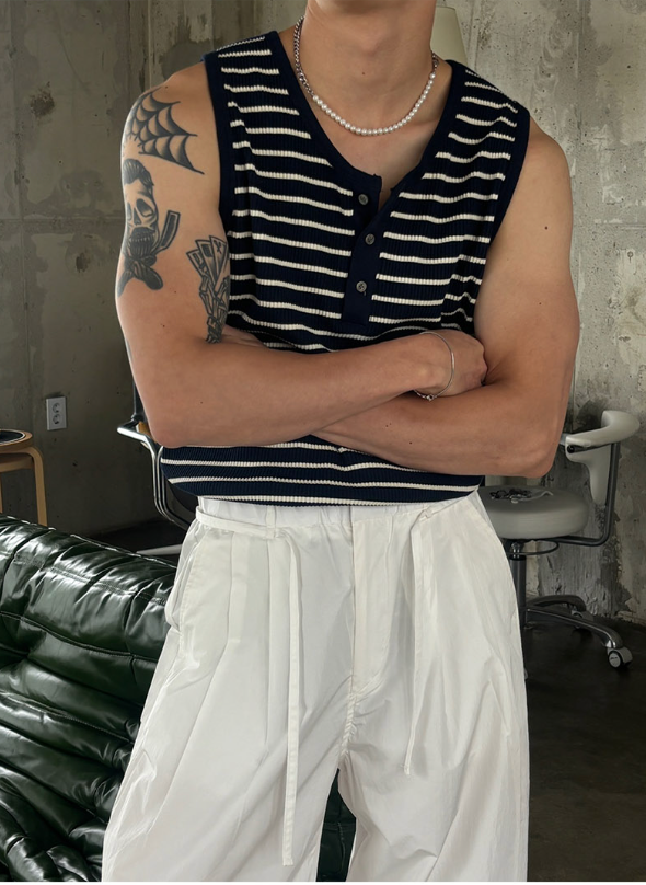 [S/S] Stripe henry neck sleeveless(3color)
