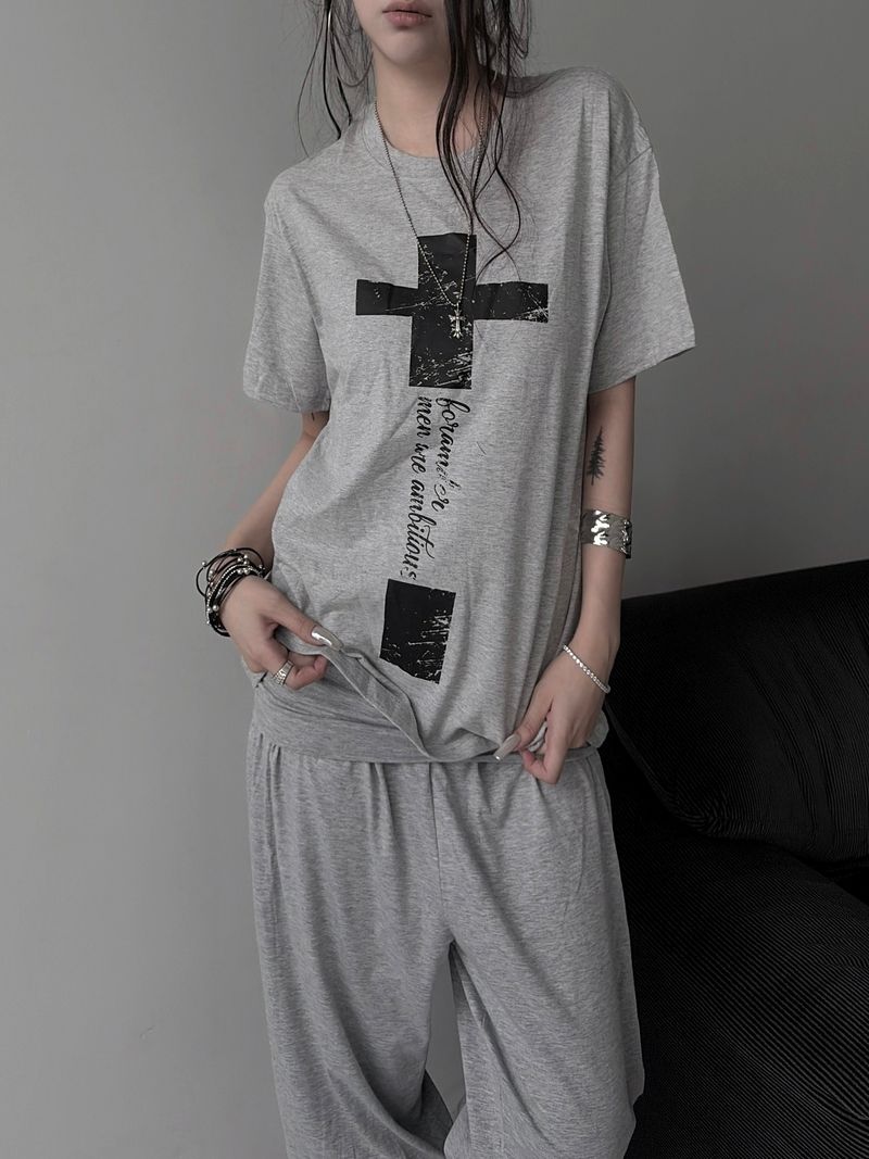 cross lettering crack T (3color)