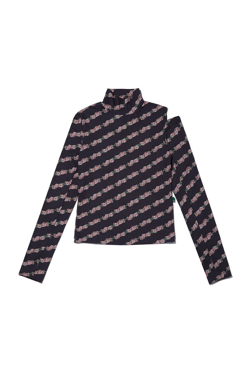 Flower Pattern Turtleneck_Black