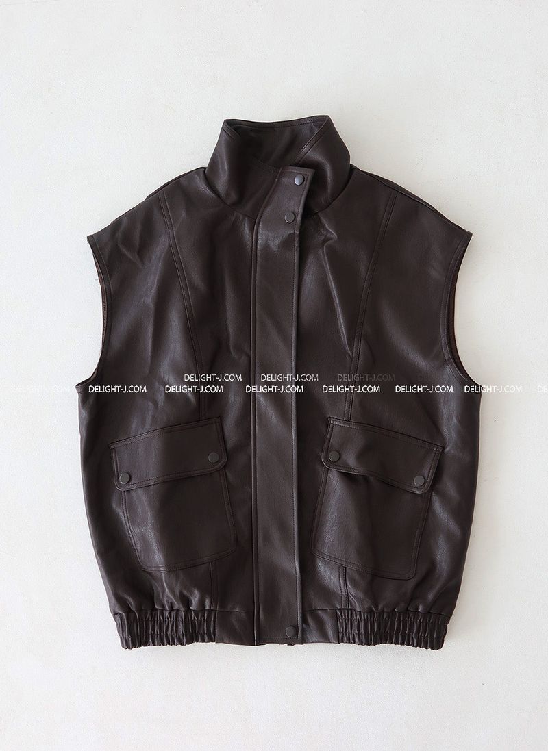 leather oversized fit vest jacket