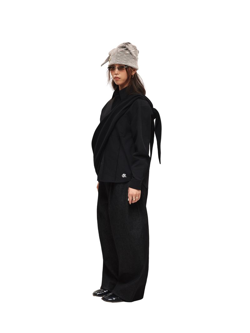 6CRAYON 11.3oz ブラックノンフェイドワイドレッグバギーデニムパンツ