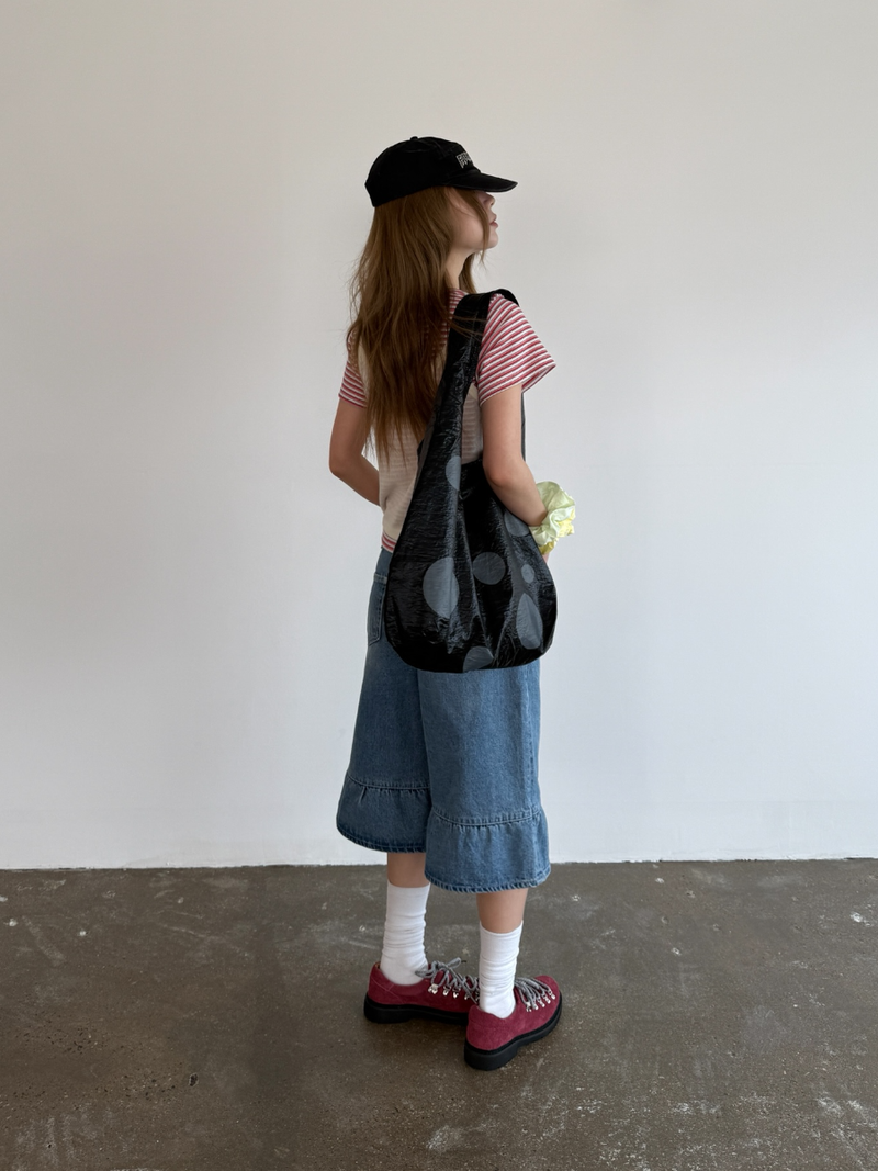 denim frill bermuda pants