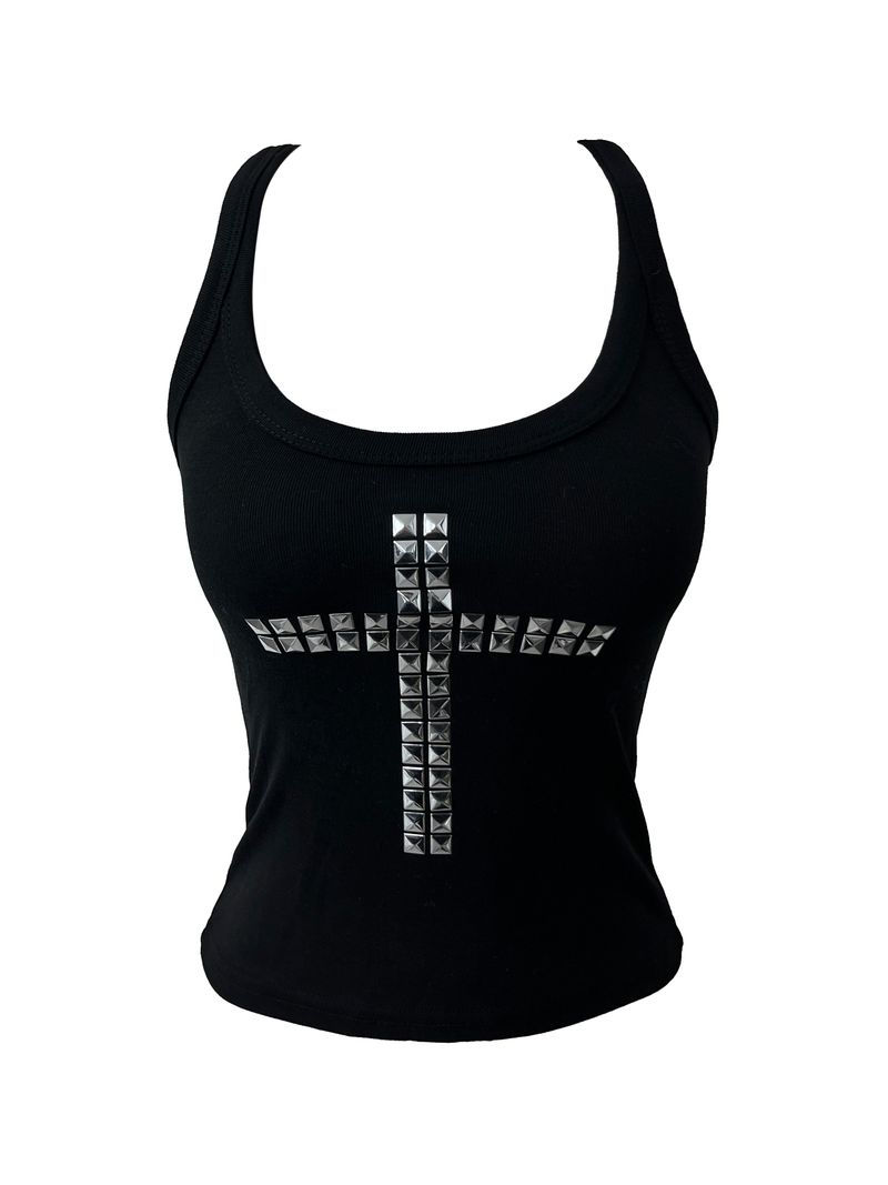 metal stud cross sleeveless (3color)