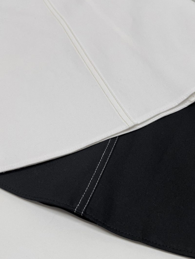 Stitched Cotton Flare Long Skirt