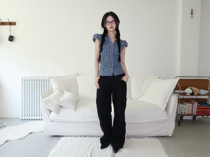 blue checkered shirt