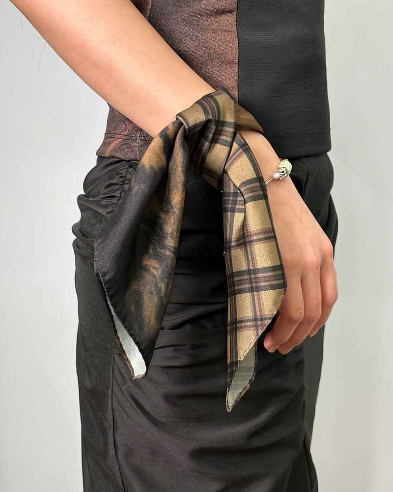 Half&Half Plaid Mini Scarf 45 _ BEIGE