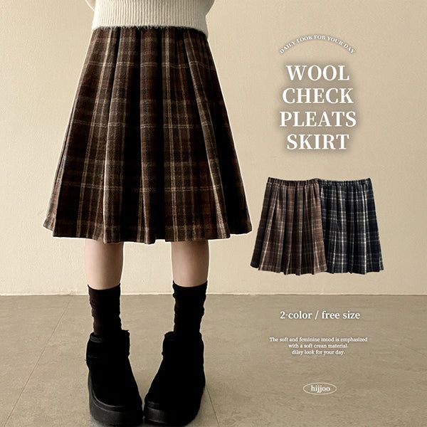 hijjoo（ハイチュー）の「Dotten Check Woolen Pleated Midi Skirt（Skirts）」