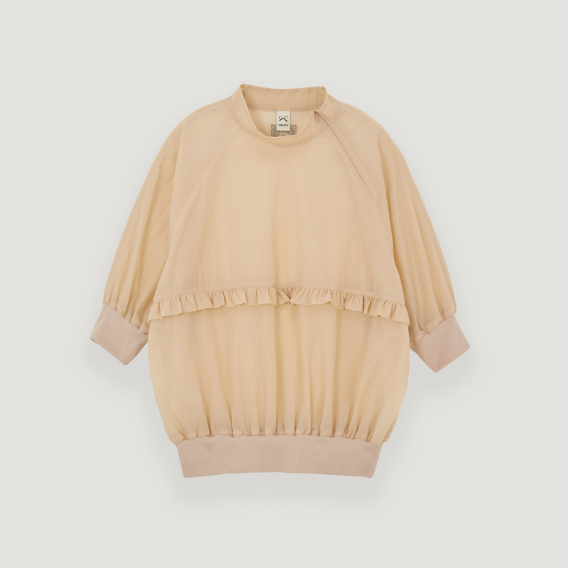 Beige Nylon Ruffle Blouse