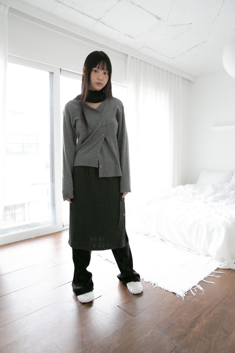 mild ribbed button midi skirt(3colors)