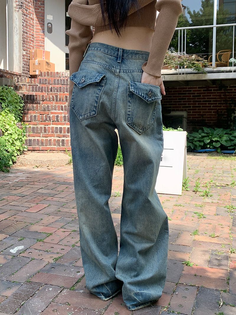 BACK POCKET WIDE JEANS