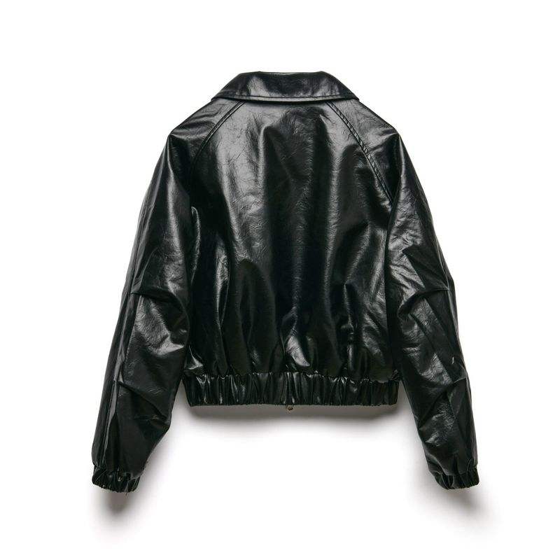 [LINE] Collar Crop Leather Jacket