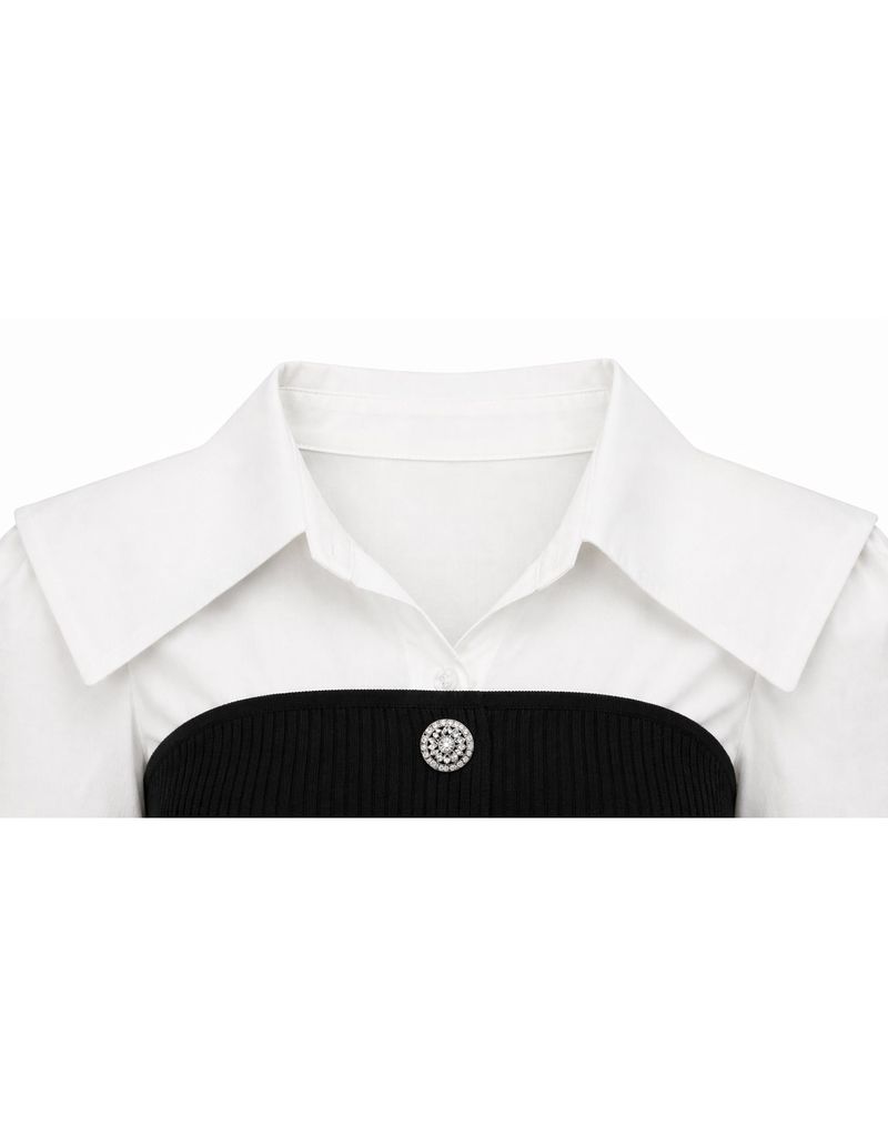Julie Ribbed Button Bustier Layered Blouse White