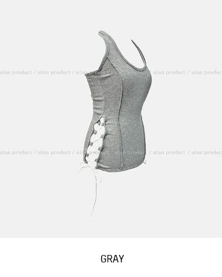 Mute cut side eyelet halter sleeveless
