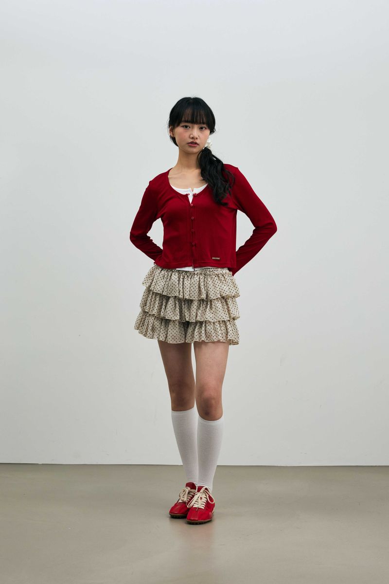 LYLA LAYERED CARDIGAN / RED-WHITE