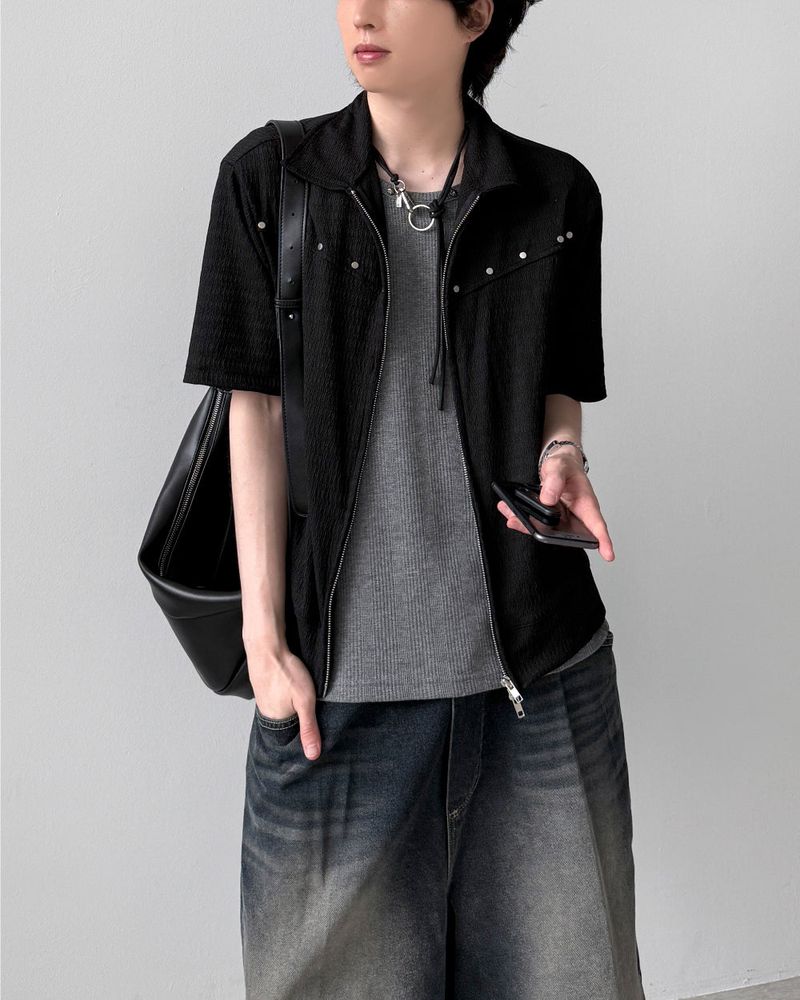 Derron Stud Half Zip-Up