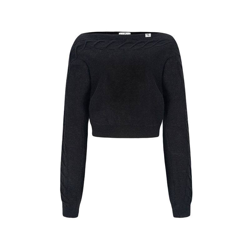 CABLE BOAT NECK KNIT-BLACK