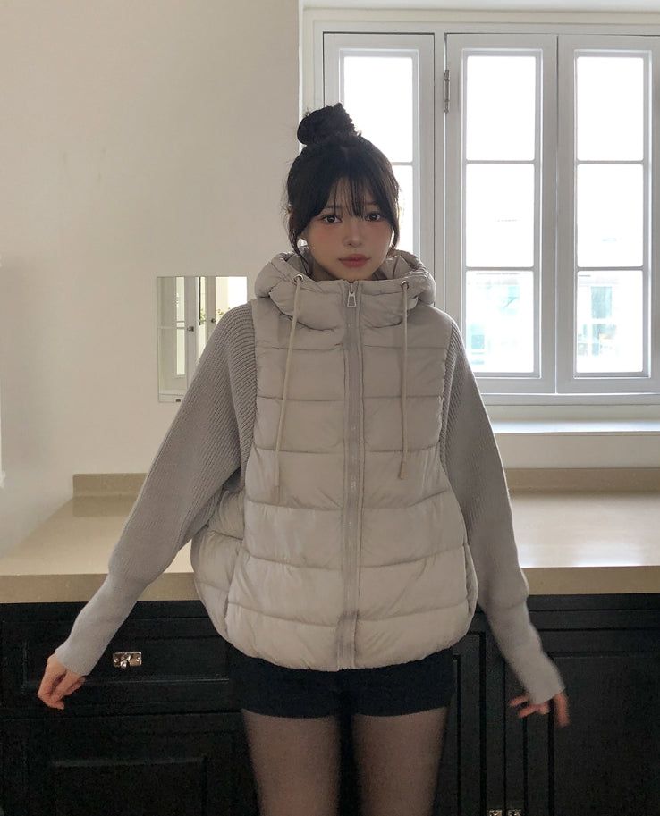 Fog Hooded Knit Lightweight Padded Jacket