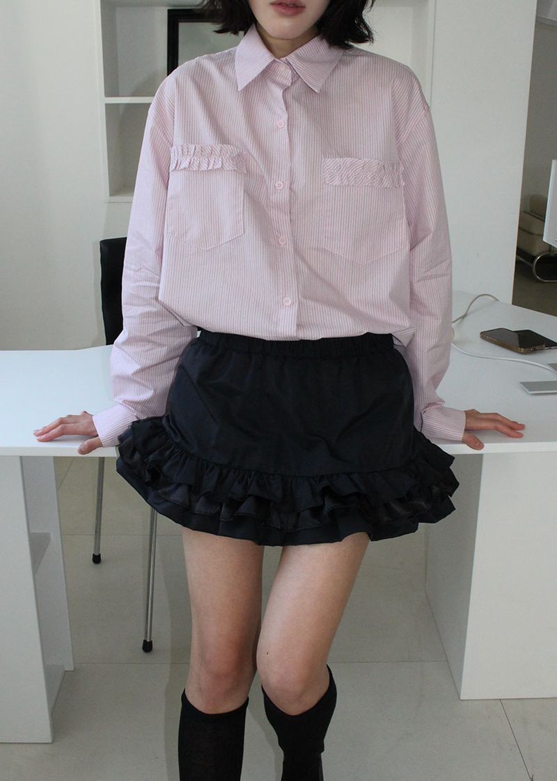 STRIPE FRILL SHIRT