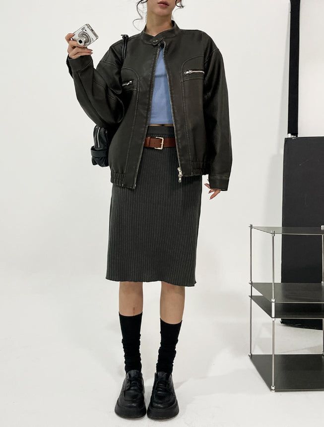 [Belt set] Belted knit midi skirt