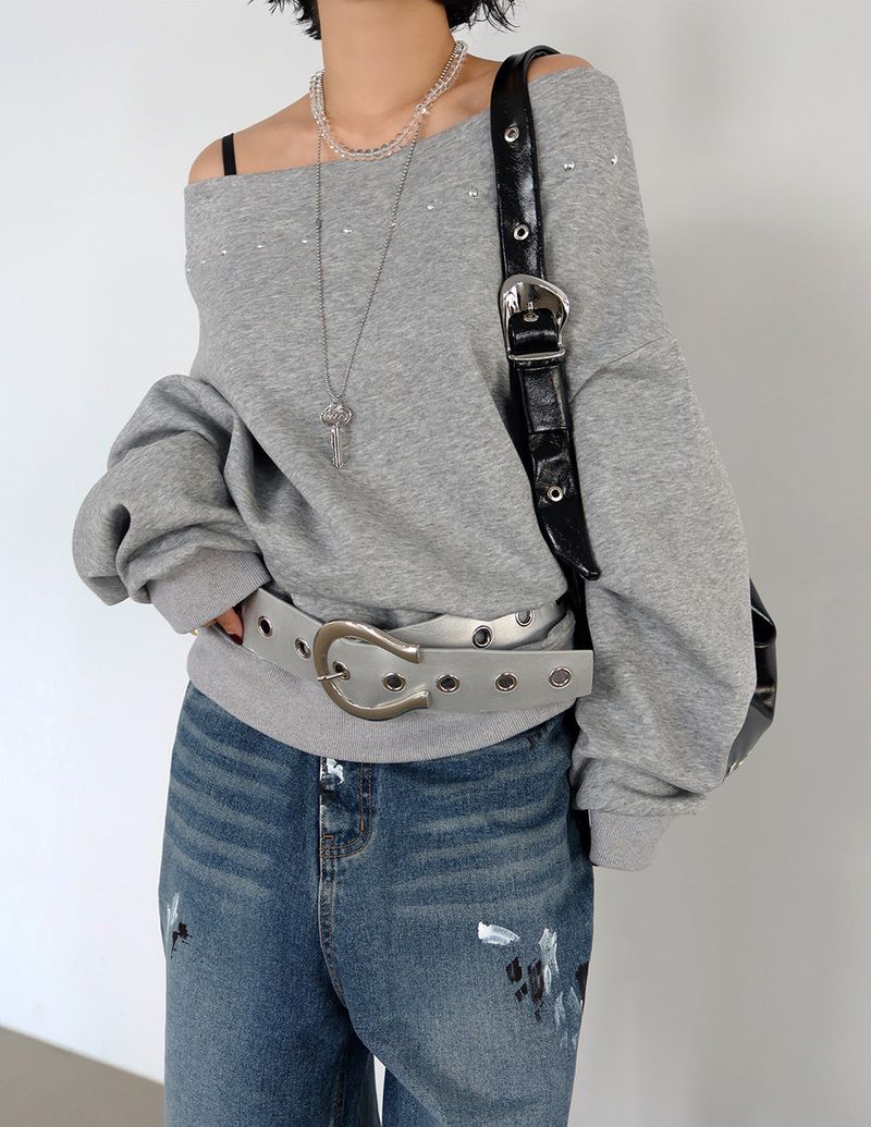 Ball stud off-shoulder sweatshirt