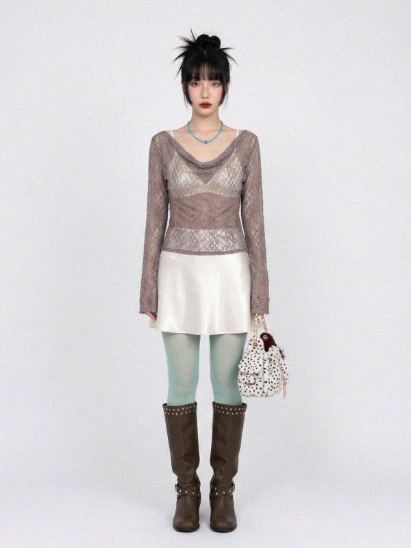 VIVIC（ビビク）の「COWL-NECK LACE TOP (MOCHA)（Tops）」