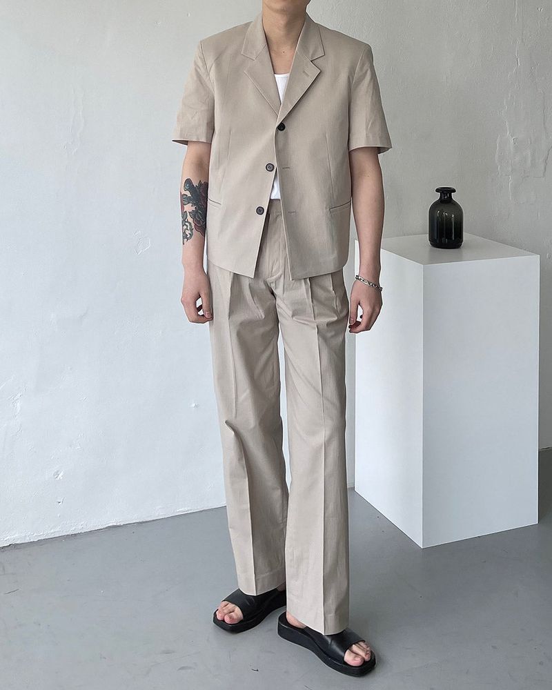 ECT linen two-tuck long pants slacks (2 colors)