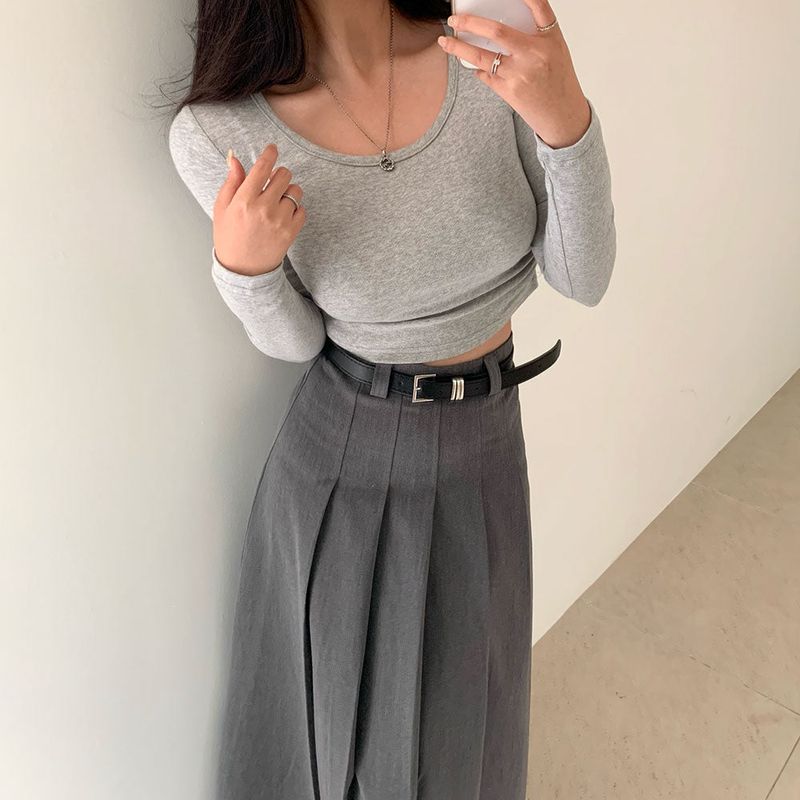 [Belt set/Recommended!] Rose Pleated Long Skirt