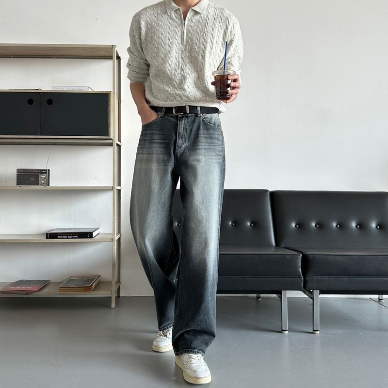 LMN Chrome Semi Wide Brush Denim Pants (4 colors)