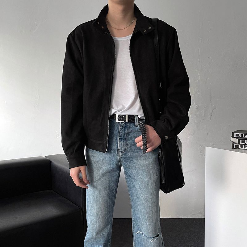 Chen Semi-cropped button suede jacket (3 colors)