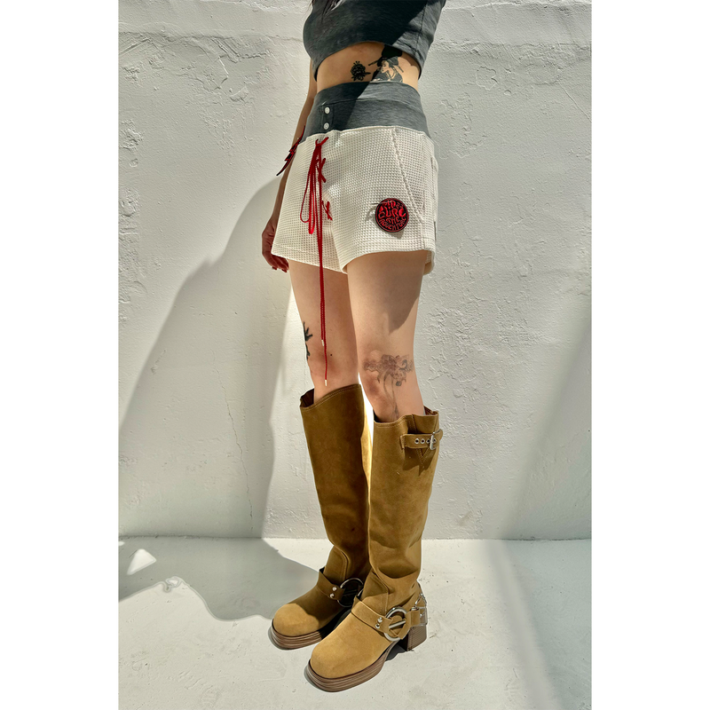 TWO-TONE WAIST WAFFLE SHORTS