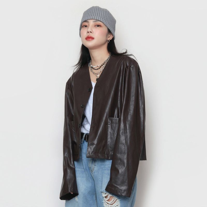 Crop leather cardigan