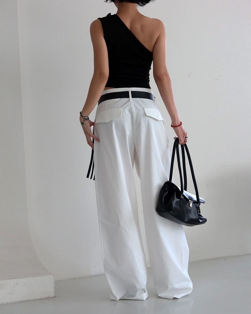 Rose Cosage 3ps Detachable Unbalanced Shoulder Sleeveless