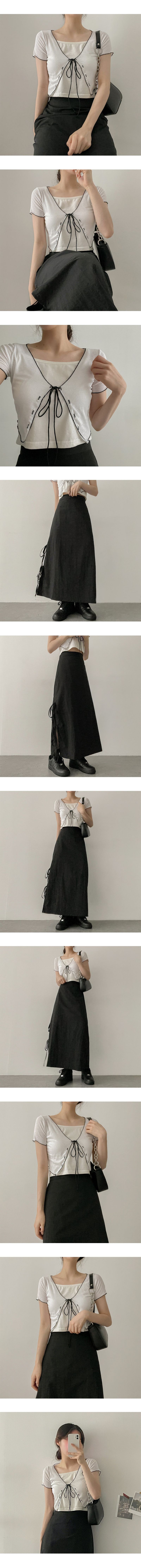 Moont Nylon Side Ribbon String Long Skirt
