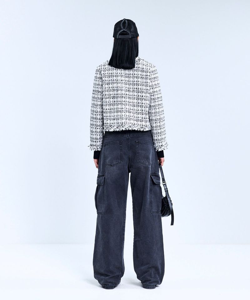 85-VIVAJ048 Multi-Color Crop Tweed Jacket Black