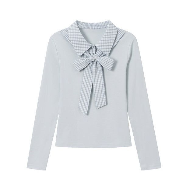 Lydia Check Ribbon Collar Tee