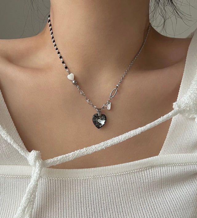 bvv Black Austrian Crystal Heart Surgical Steel Necklace