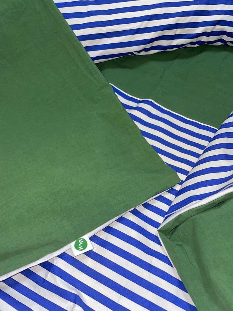 half stripe bedding cover set - blue green