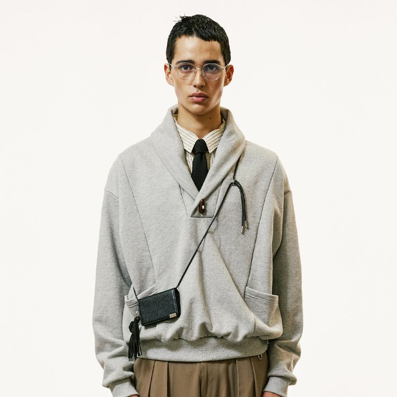 panel pocket shawl collar mtm grey